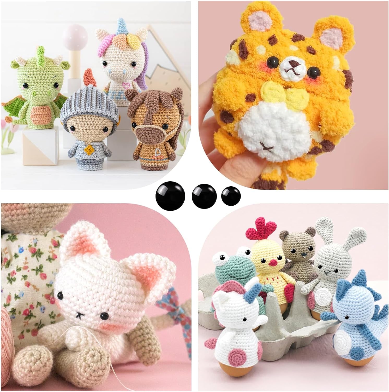 1200PCS Safety Eyes for Amigurumi, Stuffed Crochet Eyes with Washers 6Mm, 8Mm, 12Mm Plastic Crochet Safety Eyes Black Safety Eyes for Crochet Stuffed Animal Eyes for Craft Teddy Bear 6