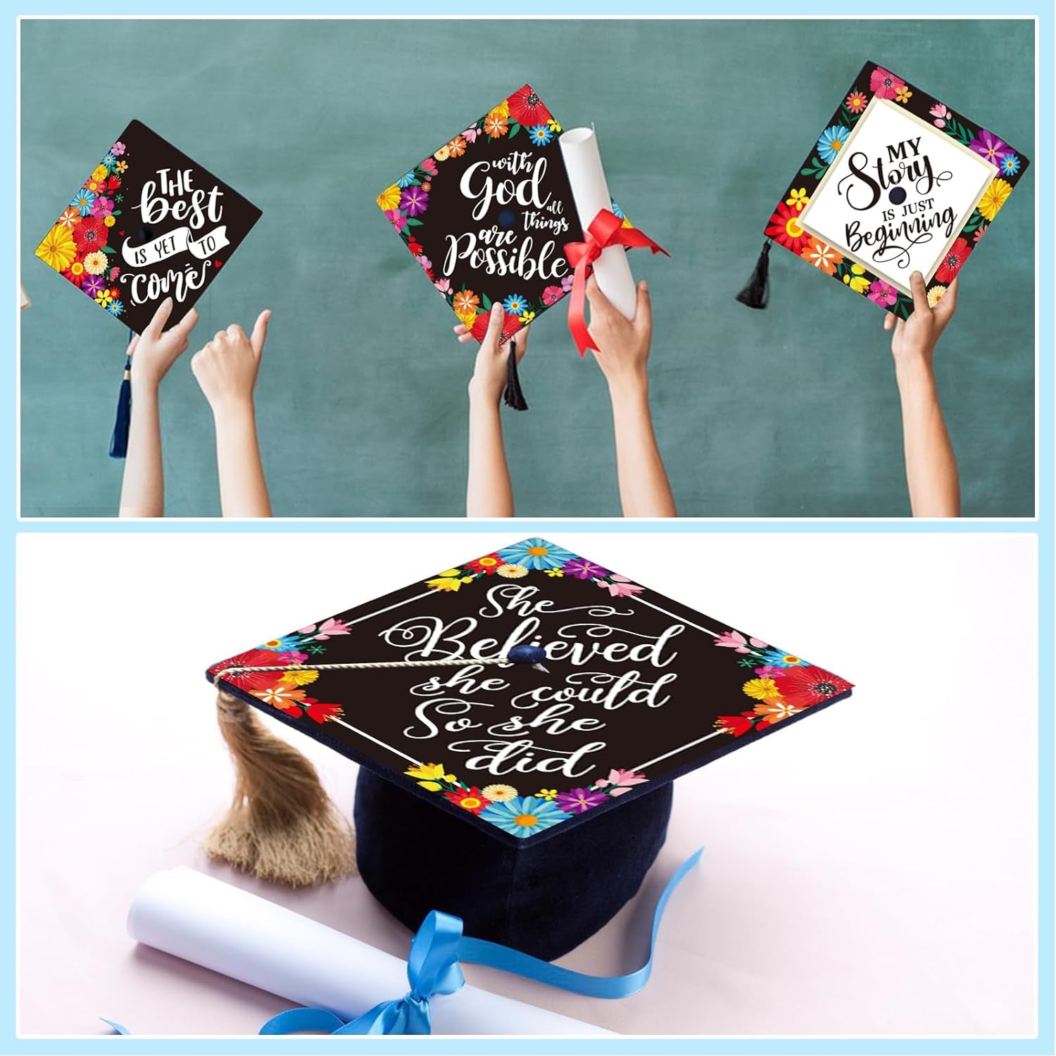 12 Pcs Graduation Caps Topper Stickers Cap Topper Decorations for Graduation Grad Hat Decorations Graduation Cap Decorations Caps Topper Graduation Gift for Women Grad Party Favors