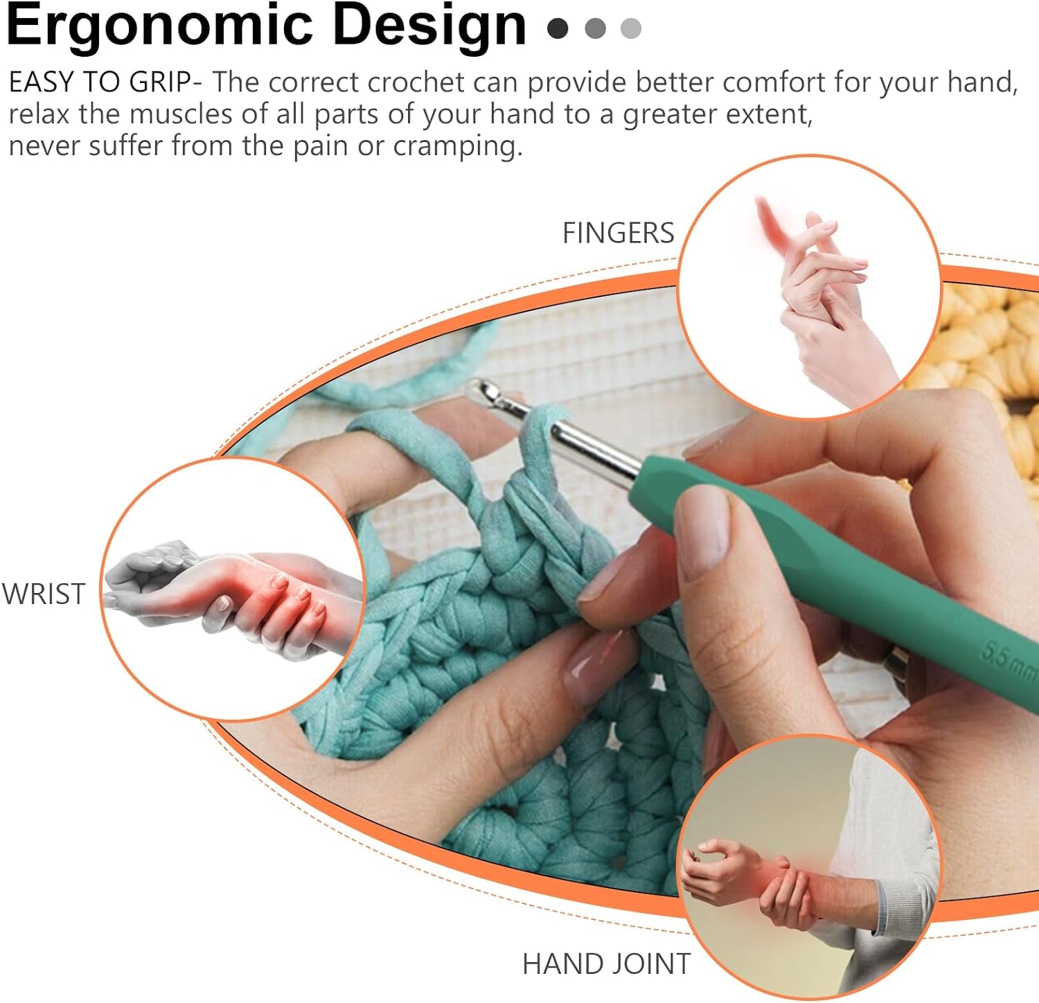 Crochet Hooks Set, 14 Size (2Mm-10Mm) Ergonomic Crochet Needle with Storage Case, Crochet Hooks for Arthritic Hands, Extra Long Knitting Needles (Blue)