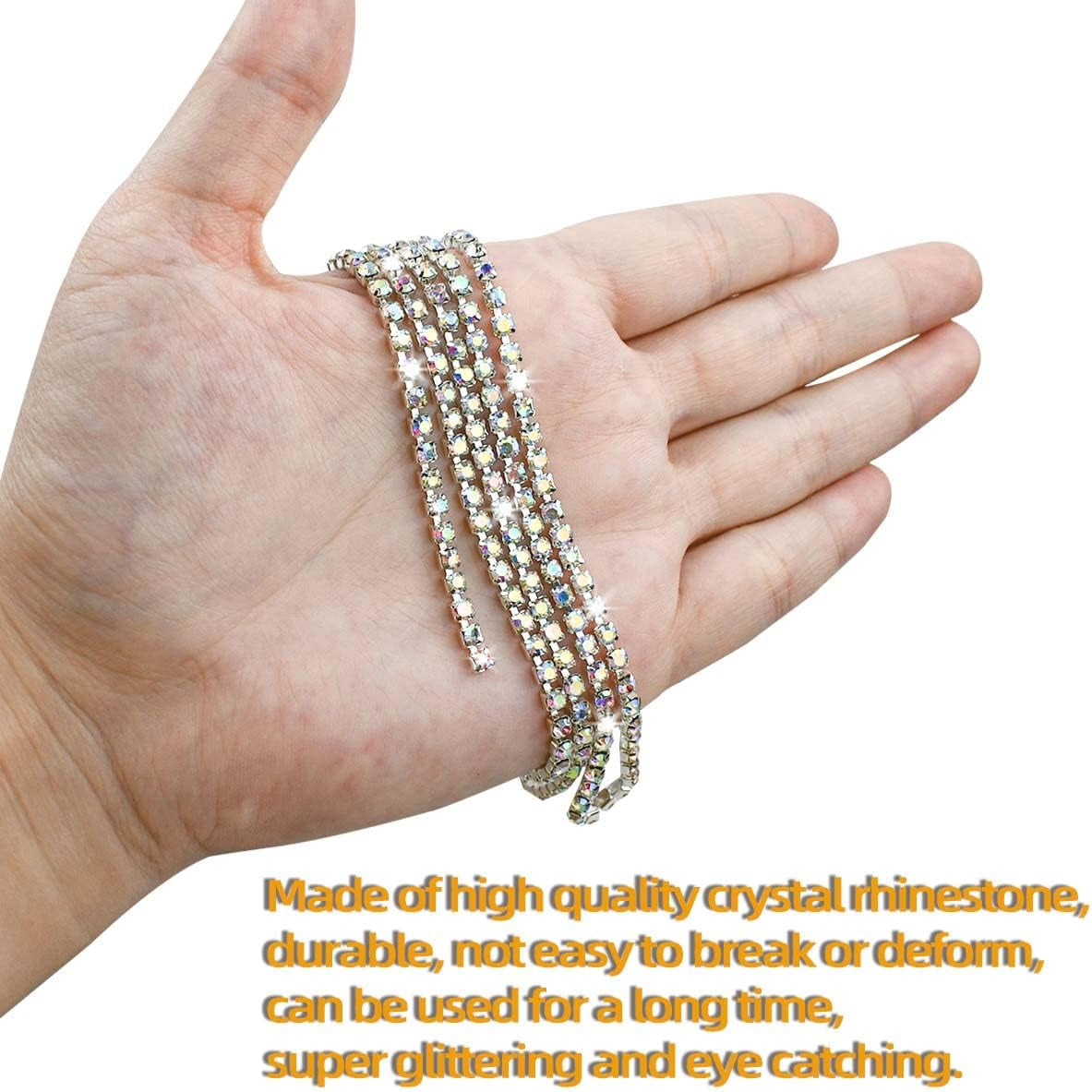 1 Roll 10 Yards 3MM Crystal Rhinestone Close Chain Trim for Sewing Craft DIY Decoration Jewelry AB Color Crystal Claw Chain Rhinestone Cup Chain Rhinestone Chain Trimming for Wedding Clear Trim (SS12)