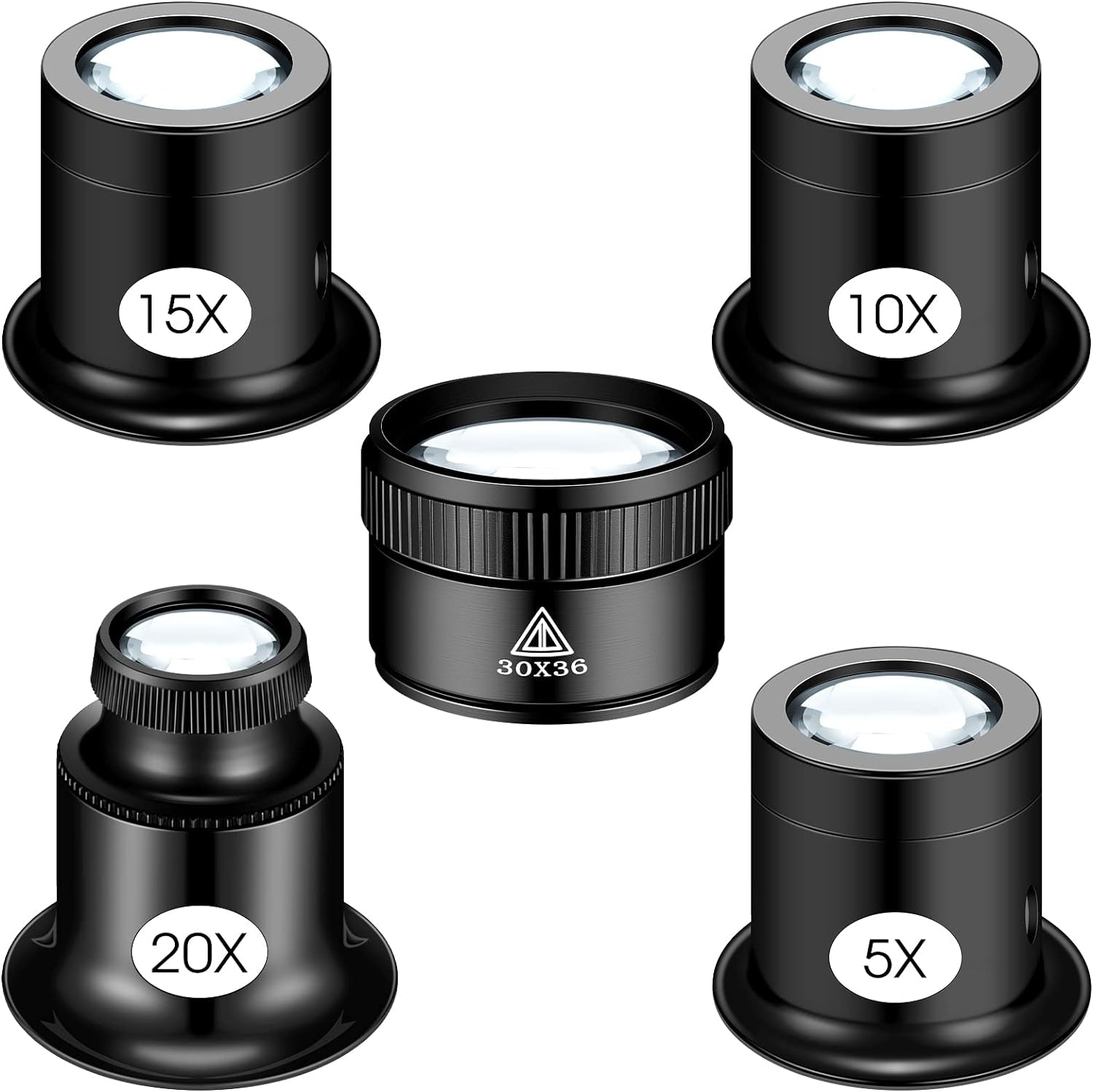 5 Pcs Jewelers Loupe Portable Monocular Magnifier Magnifying Glass Eye Loops Magnifier with 30 X 36 Mm Lens Watch Jewelry Experimental Repair Tool for Textile Optical Circuit Coins (5X 10X 15X 20X)
