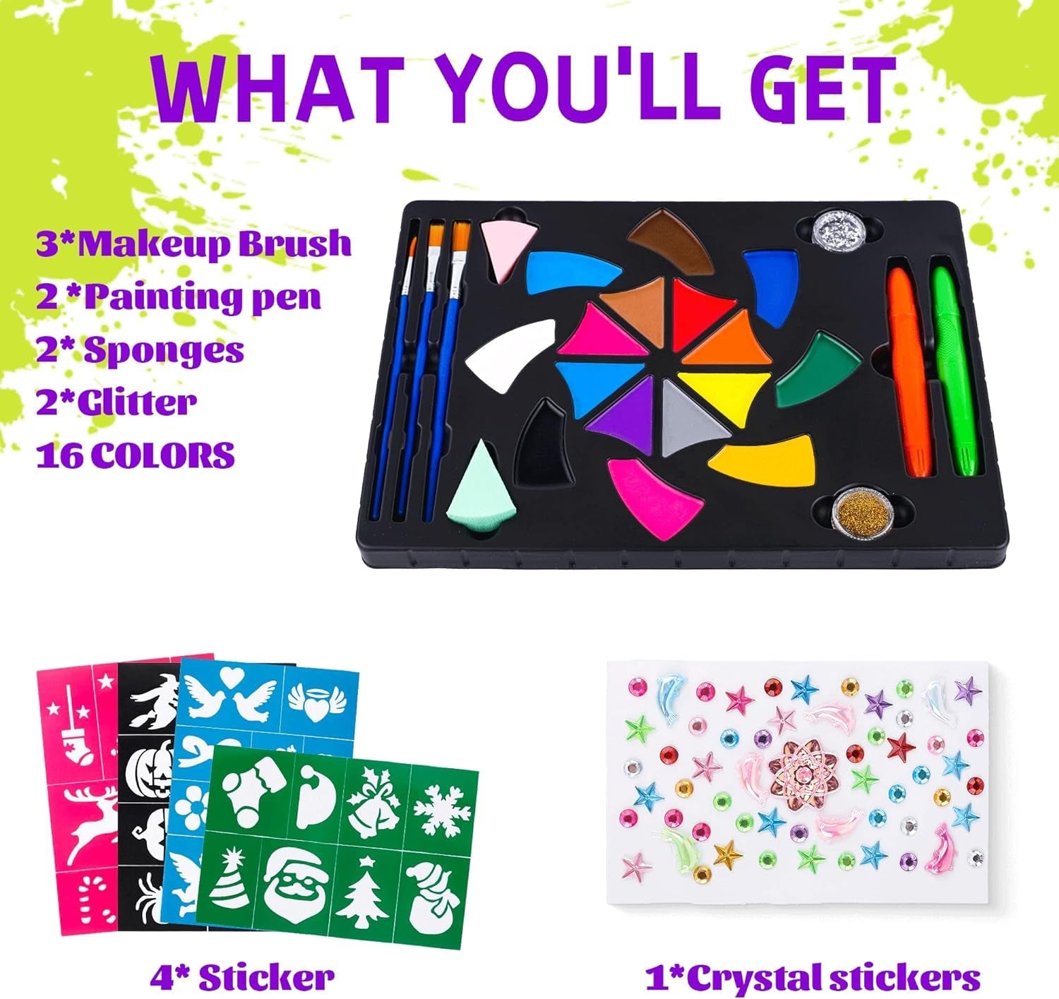 Face Painting Supplies, Face Painting Kit for Kids, Safe and Easy to Use Face Paint, Non-Toxic and Hypoallergenic Face Painting Kit Professional, Halloween Makeup Kit