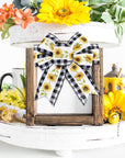 36 Yard Sunflower Wired Edge Ribbon 6 Roll 2.5 Inch Buffalo Plaids Flower Fabric Ribbon Spring Summer Floral Decorative Craft Ribbon for Gift Wrapping Decor Hair Bow Sewing Wreath Crafts
