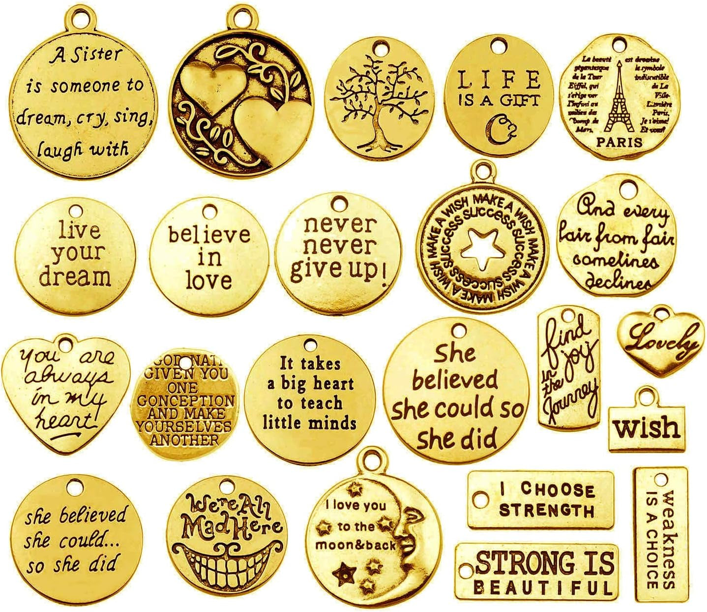 40Pcs Inspiration Words Charms Craft Supplies Beads Charms Pendants for Jewelry Making Crafting Findings Accessory for DIY Necklace Bracelet (M331)