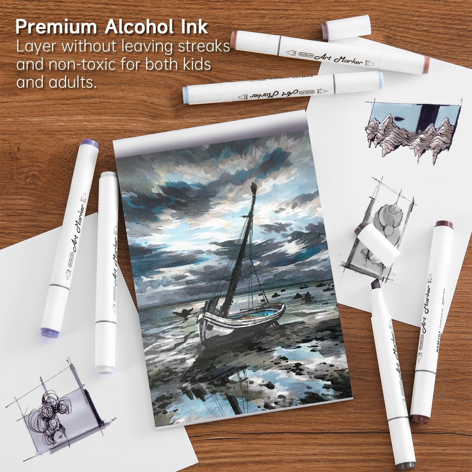 15 Colors Grey Tones Dual Tip Art Marker, Alcohol Based Marker Pens Double Ended with Fine and Chisel Point Tips Perfect for Drawing,Shading,Sketching,Designing,Outlining,Illustrating