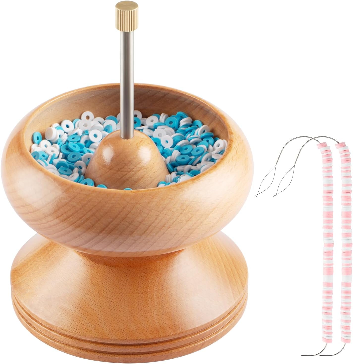 Clay Bead Spinner for Jewelry Making with 2 Big Eye Beading Needles and 1125 Clay Beads, Ideal for Bracelets and Necklaces