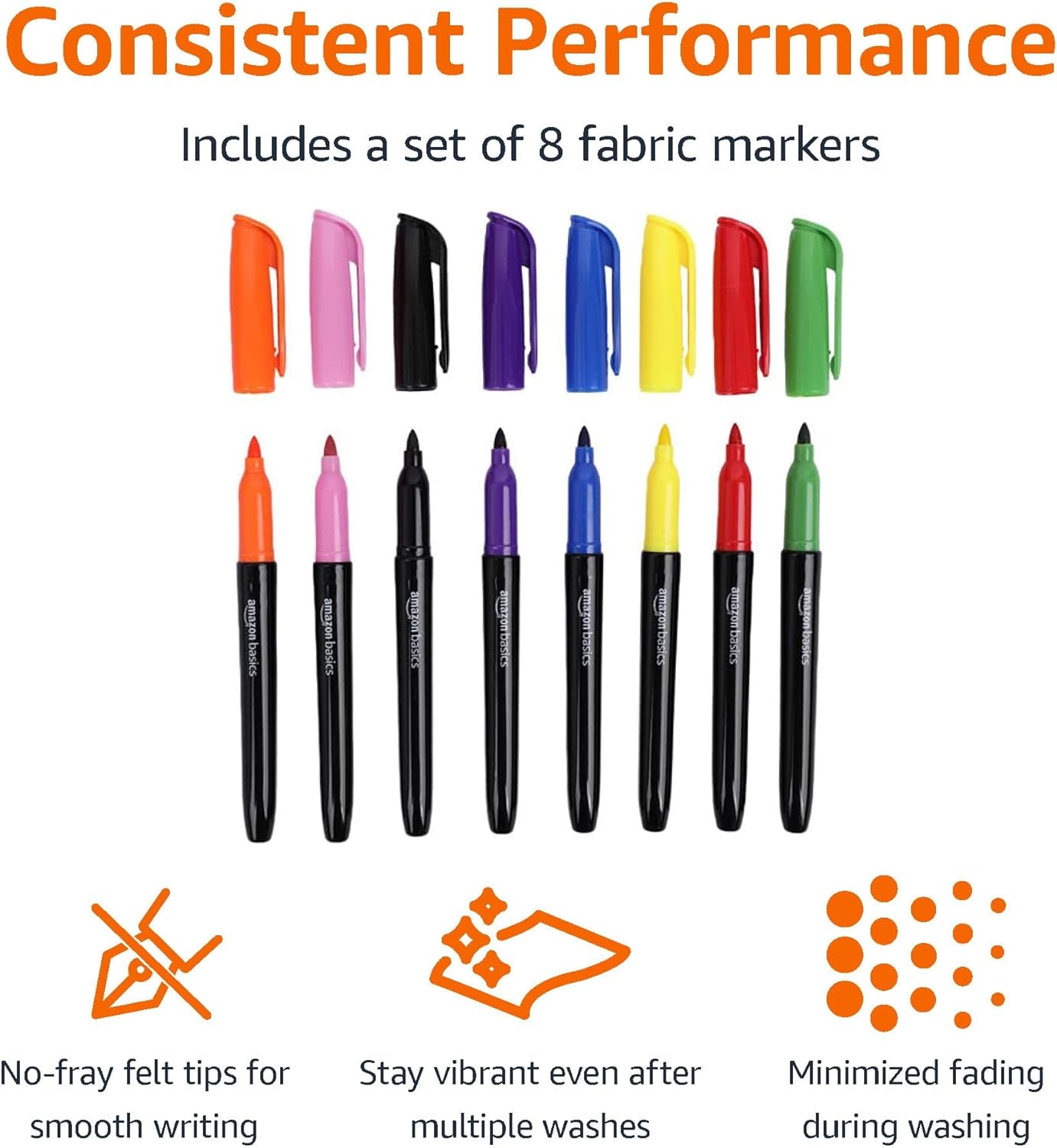 Fabric Markers, Assorted Colors, 8-Pack