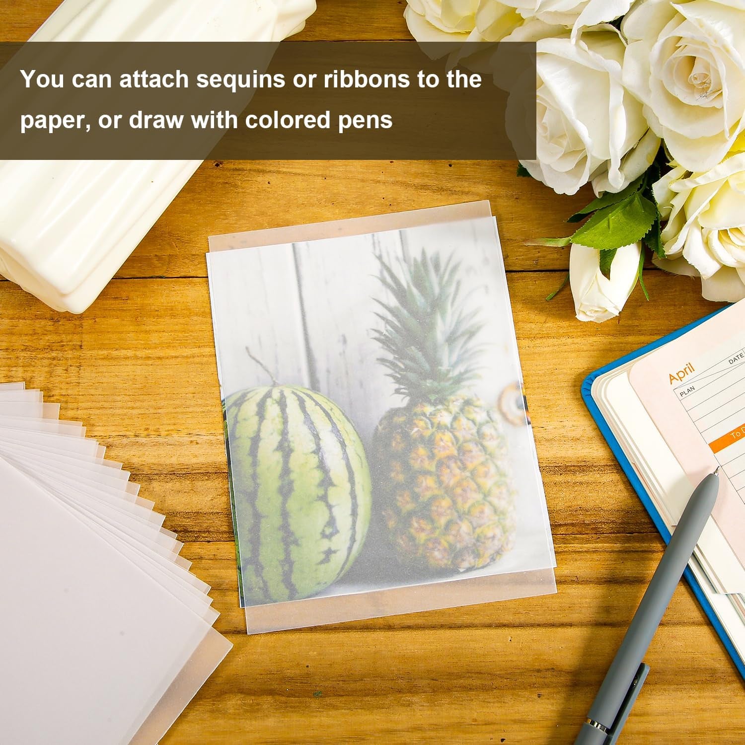 70Pcs Translucent Vellum Paper for Wedding Photo Cover, 5X7 Inch Printable Trace Paper for Invitations DIY Printing Wedding Photos Baby Shower Birthday Supplies Sketching