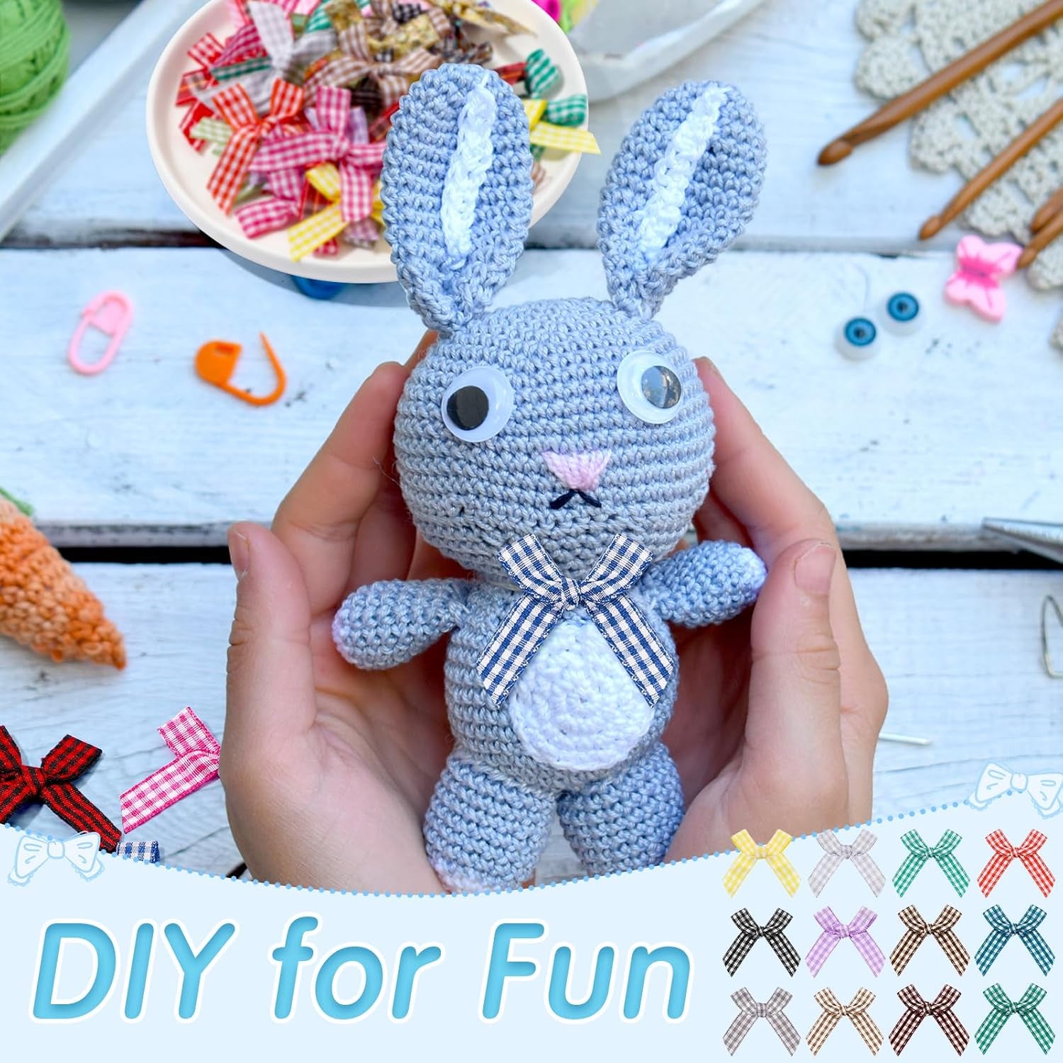 300 Pcs Mini Ribbon Craft Bows, Small Multicolor DIY Craft Tiny Bows for Presents Satin Decoration Bowknot for Gift Wrapping Hair Clip Flower Bouquet Wedding Birthday Sewing Scrapbooking (Plaid)