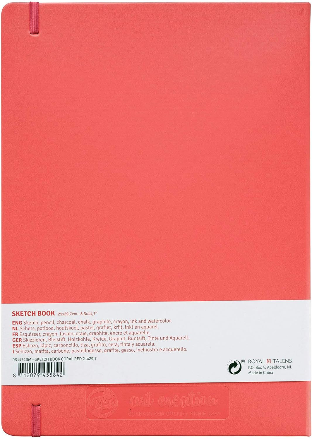 Royal Talens T9314-313M 441866 Talens Art Creation Sketchbook, Drawing Notebook, 8.3 X 11.8 Inches (21 X 30 Cm), Coral Red