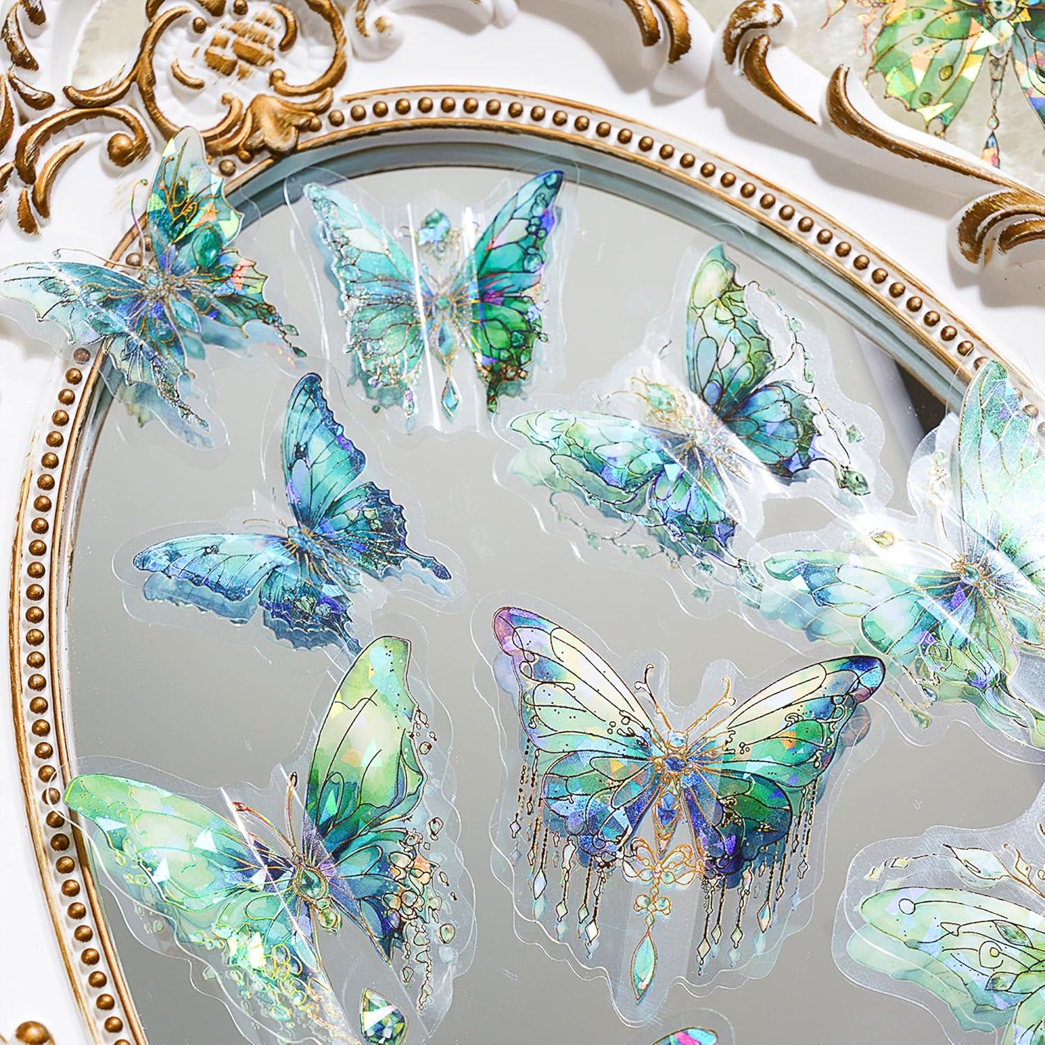 Butterfly Stickers Set (120 Pieces with 6 Themes)-Gorgeous Crystals Holographic Transparent Resin Waterproof Sticker Decals for Scrapbook Supplies Junk Bullet Journals Laptop Crafts Decor