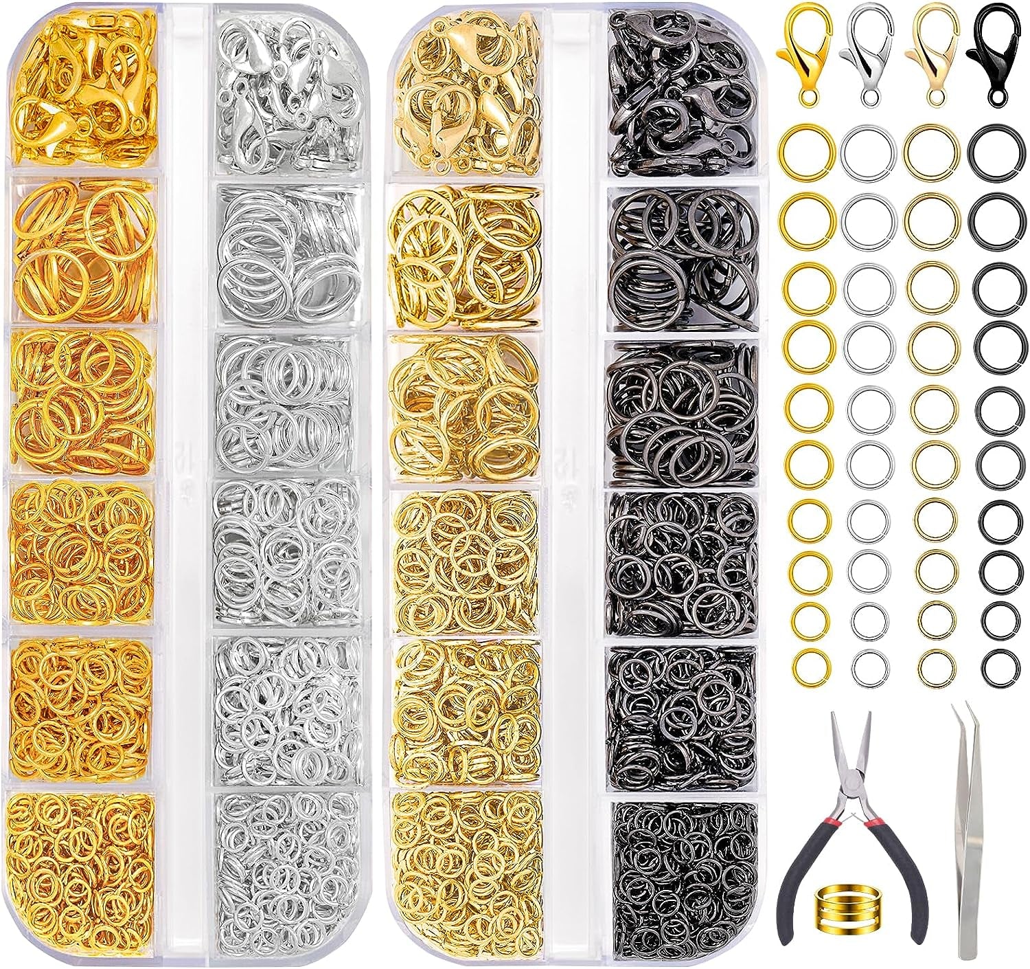 Jump Rings for Jewelry Making 2143Pcs Open Jump Rings and Lobster Clasps Necklace Bracelet Jewelry Repair Kit with Pliers Tweezers Jump Ring Opener