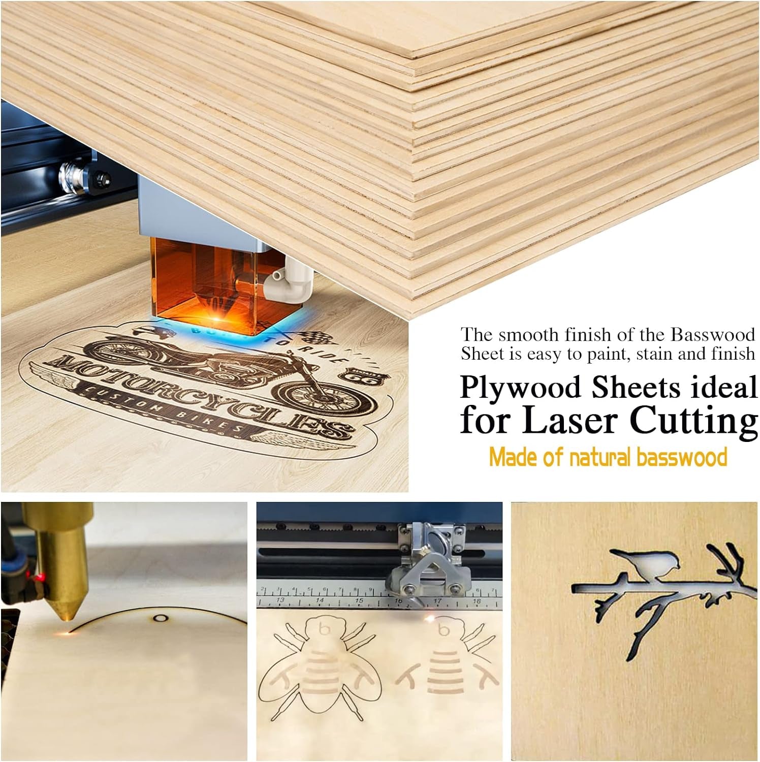 Basswood Sheets 1/8" - 3Mm Plywood Sheets, 12 X 12 Inch Basswood Unfinished for Crafts, Laser Cutting, Engraving, DIY Arts, Drawing(20 Pack)