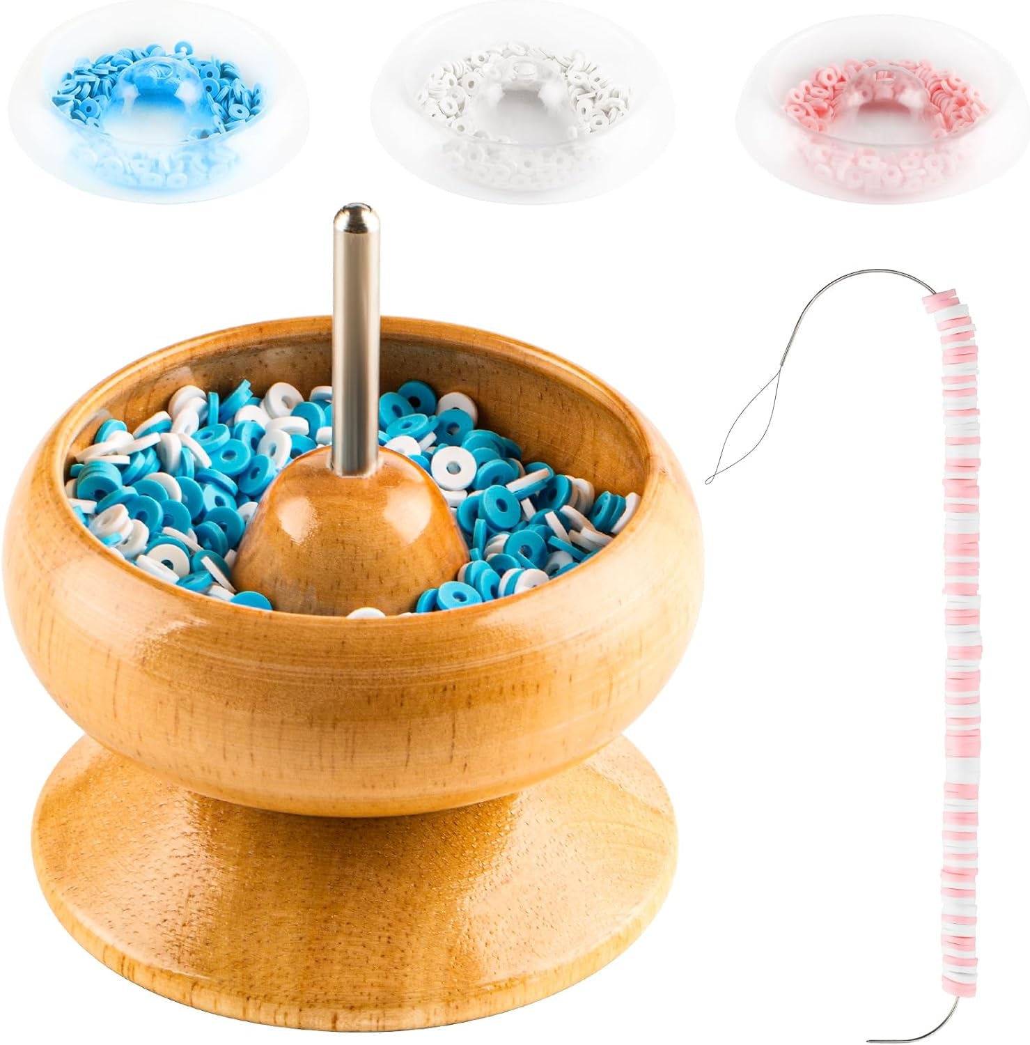 Clay Bead Spinner for Jewelry Making with 2 Big Eye Beading Needles and 1125 Clay Beads, Ideal for Bracelets and Necklaces