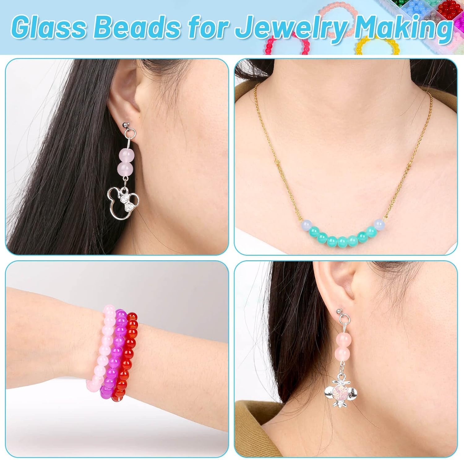 700 Pieces Glass Beads for Jewelry Making, 28 Colors 8Mm Crystal Bracelet and DIY Craft Beads Kit