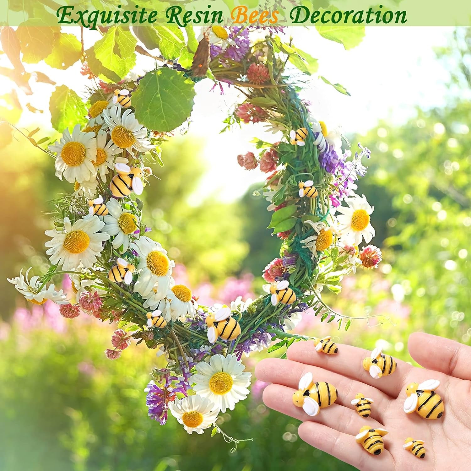 40 Pcs Tiny Resin Bees Decor Bumble Bee Embellishment Resin Bees Craft Decorations with Storage Box for DIY Craft Wreath Scrapbooking Party Home Decor, 0.98 In, 0.74 In, 0.55 In