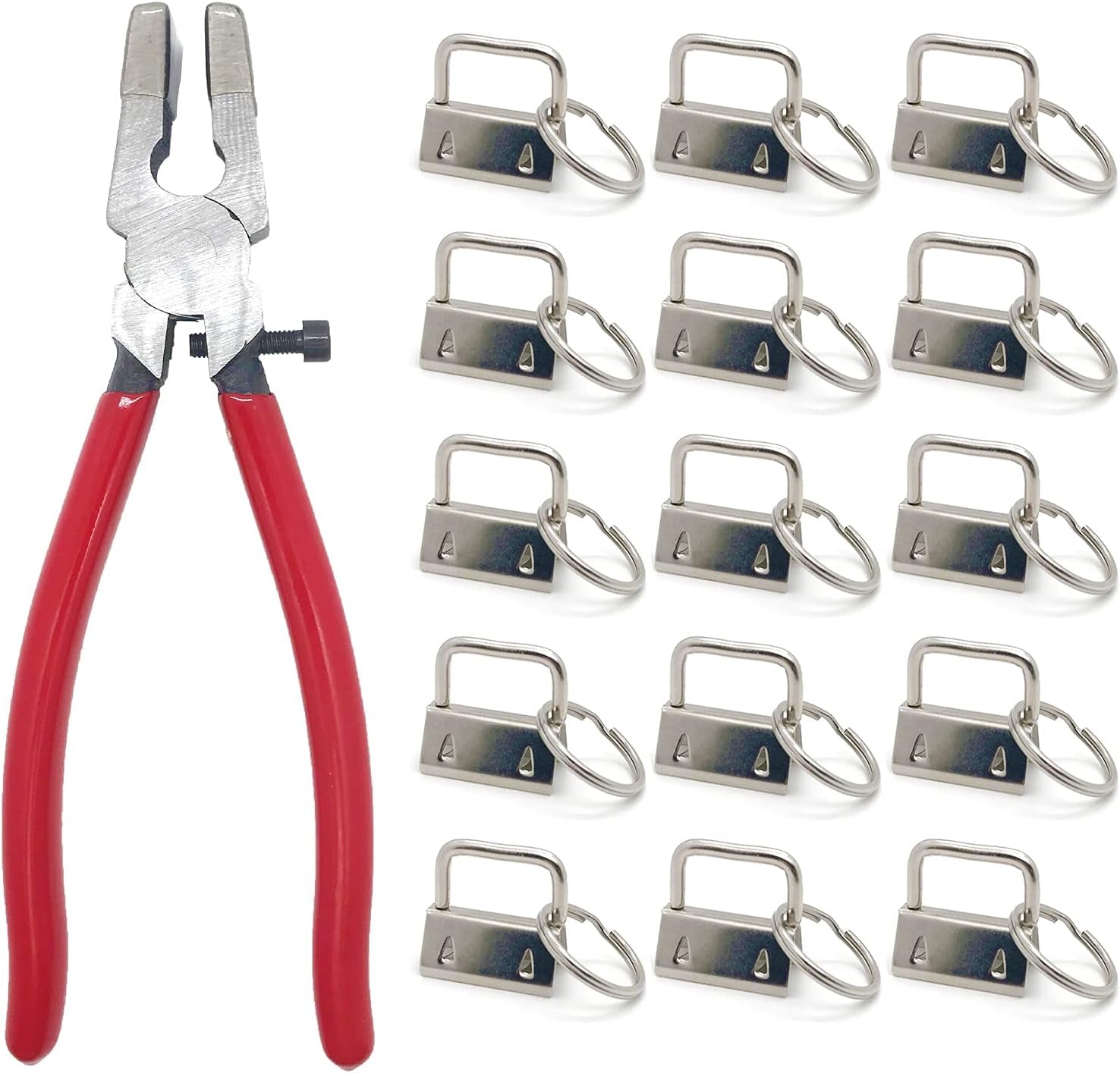 51 Sets Key Fob Hardware with 1Pcs Key Fob Pliers,Glass Running Pliers Tools with Jaws, Pliers Attach Rubber Tips Perfect for Key Fob Hardware Install, Silver