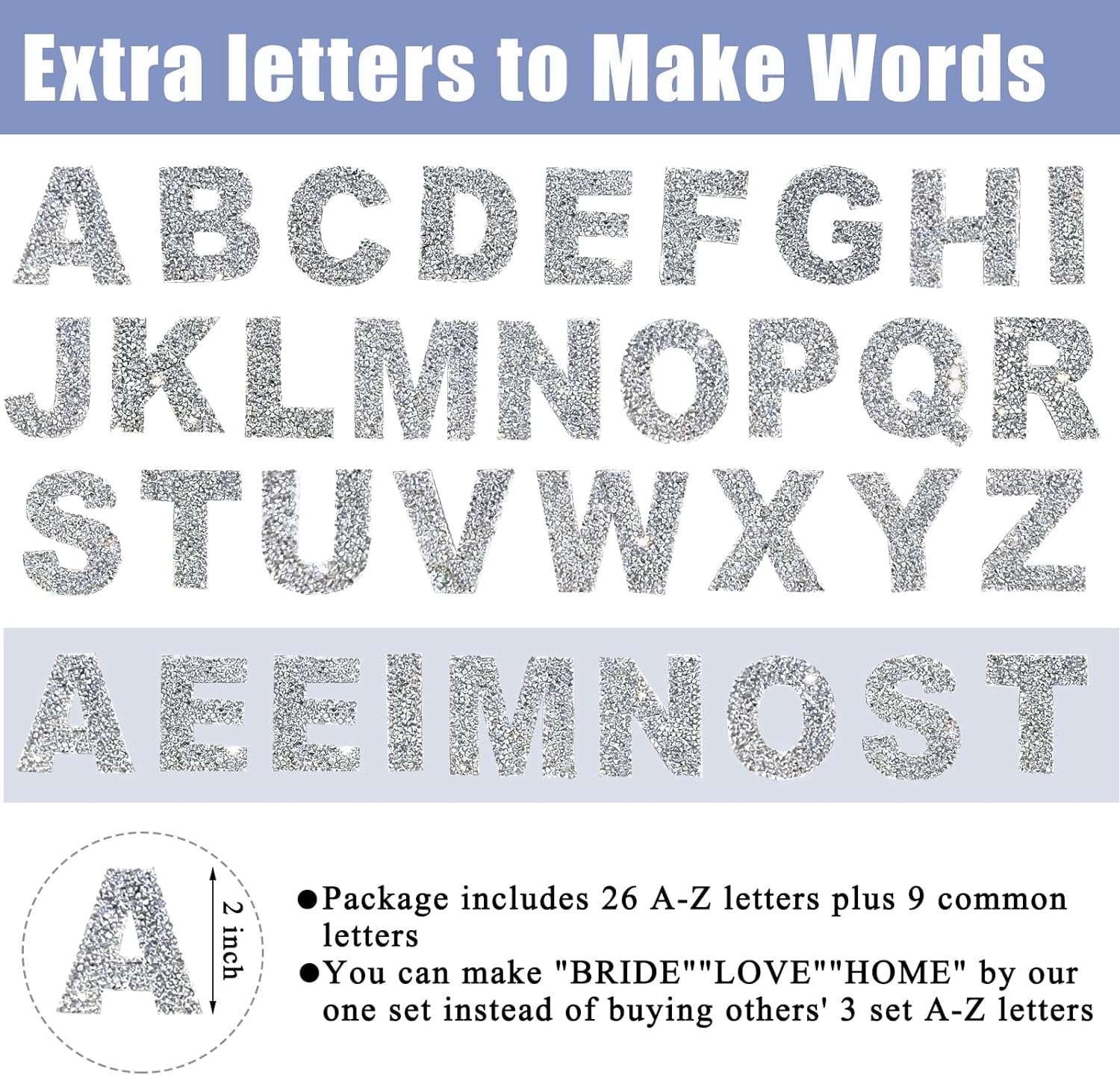 35 Pcs Rhinestone Iron on Letter Patches Bling Rhinestone Letters Glitter Rhinestone Alphabet Applique for Clothing Hats Jeans Shoes DIY Craft（Silver）