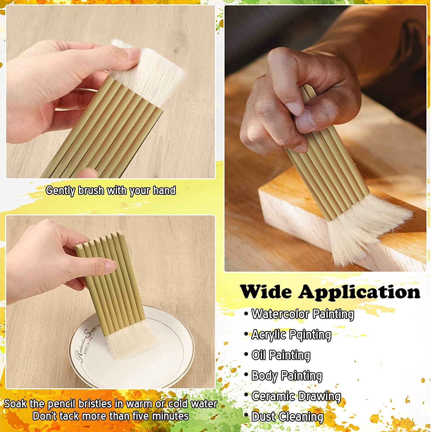 9 Pcs Pottery Glaze Brushes Ceramic Brushes Set Different Shapes Glaze Brushes for Pottery Acrylic Watercolor Wool Bristle Art Paintbrush Sets for Painting Artists Rock Students Adults Kids