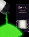 Glow in the Dark Glitter, 1.94Oz 55G Luminous Ultra Fine Glitters Powder Glowing Glitter Epoxy Resin PET Flake 1/128" 0.008" 0.2Mm Sequins for Craft Supplies Tumbler Slime Hair - White to Green