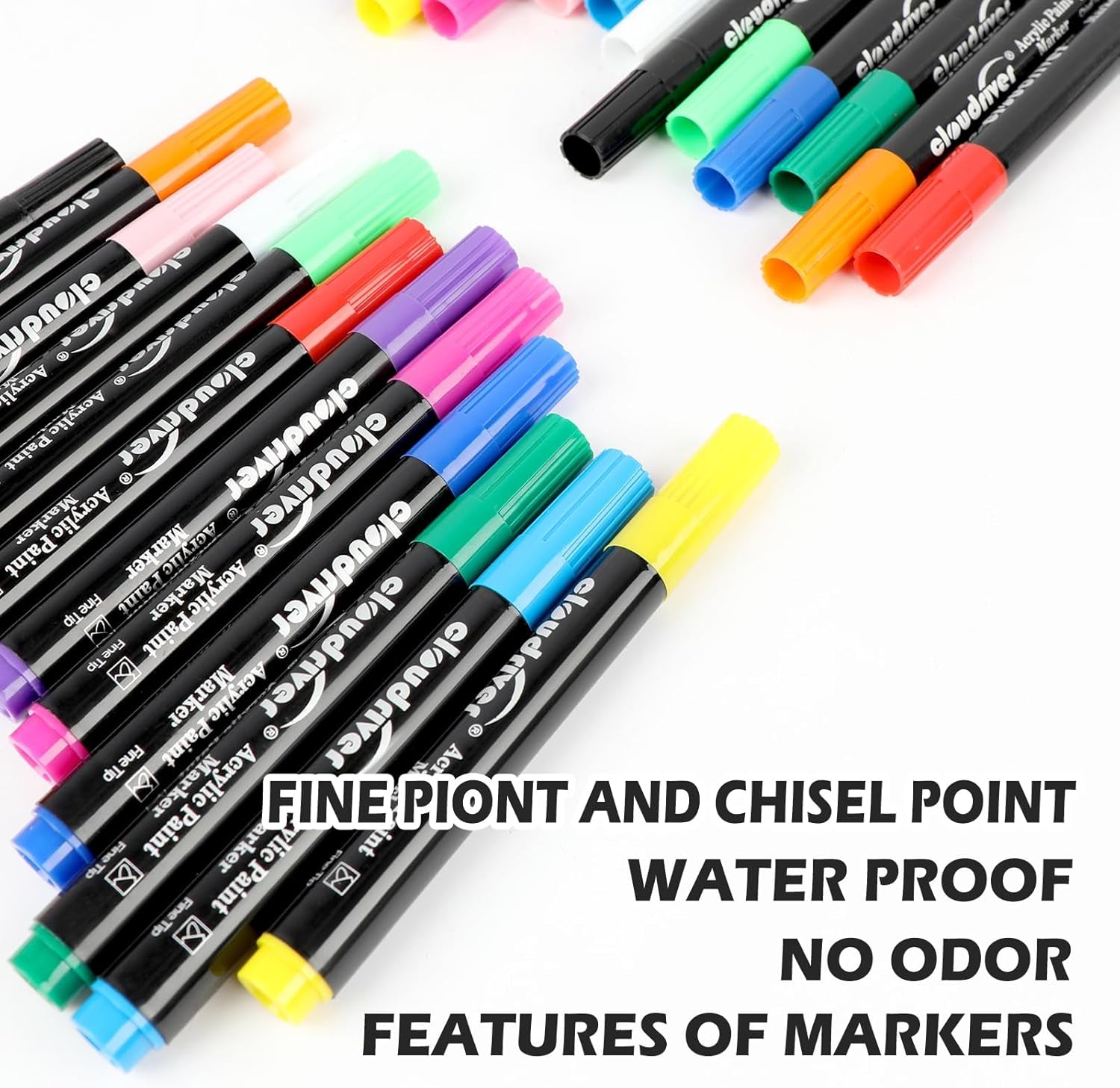 Acrylic Paint Pens, 12 Colors Water-Based Ink Markers, 24 Pack, Double Pack of Fine and Chisel Tip Acrylic Paint Pens for Canvas, Rock Painting, Wood, Glass, Metal, Ceramic, Stone