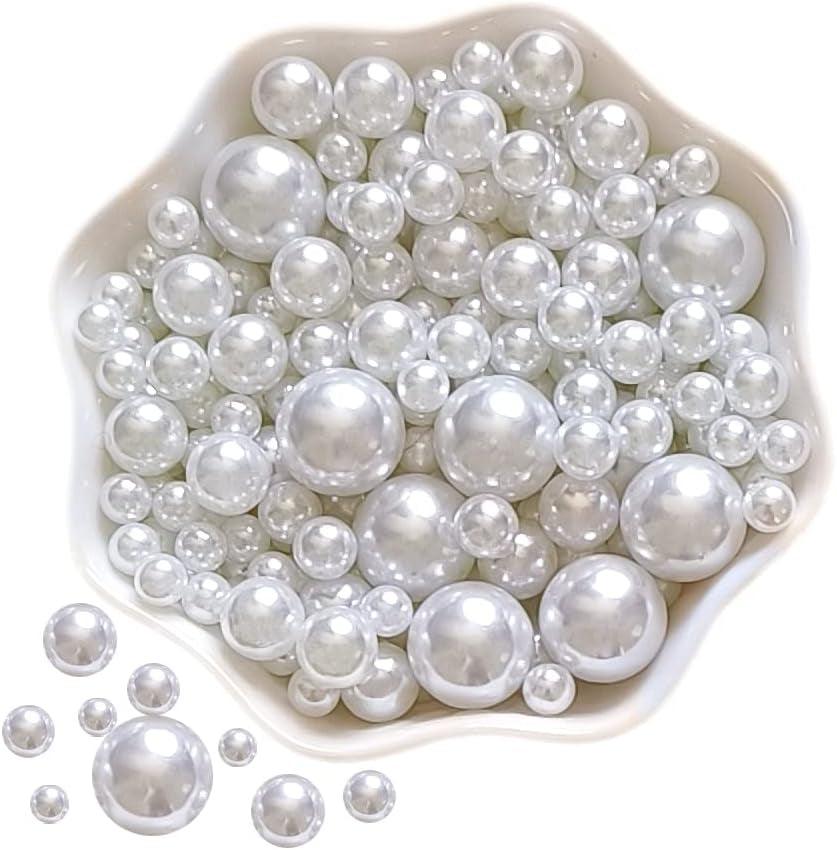 4 Size 330Pcs Assorted Pearls Beads No Holes White Pearls Beads 5Mm, 6Mm, 8Mm, 12Mm Pearls for DIY, Table Scatter, Wedding, Birthday Party, Home Decoration