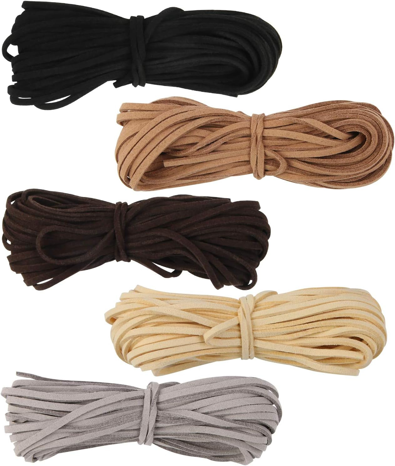 5 Colors Suede Cord Faux Leather Cord String Rope Thread for Bracelet Necklace Beading Jewelry DIY Crafts, 11 Yards of Each Color