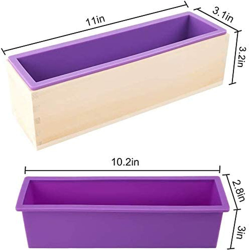 Silicone Soap Mold for Soap Making, Rectangular Loaf Soap Mold with Wooden Boxes, 2 Cutters and 100Pcs Bags, 2Pcs, 42Oz