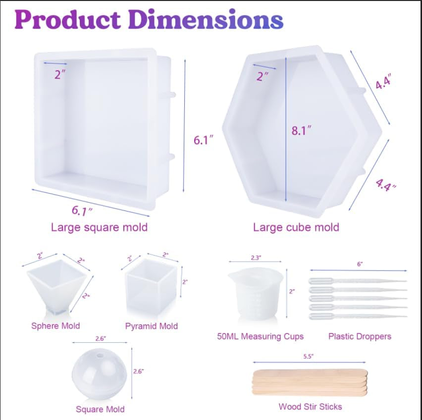 Large Resin Molds,Resin Flower Preservation Molds with Hexagon Square Large Epoxy Molds,Cube Sphere Pyramid Regular Silicone Molds for Resin,Wedding Bouquet Keepsakes,Bookend,Home Décor