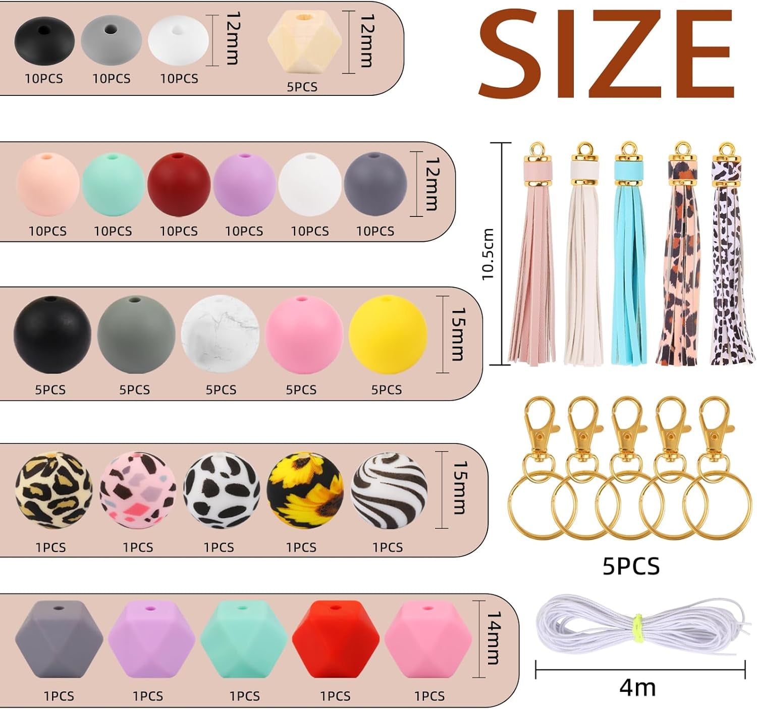 141Pcs Silicone Beads for Keychain Making Kit Beads for Pens Silicone Beads Bulk Key Chain Making Kit 15Mm Silicone Beads Rubber Beads Keychain Making Supplies for Bracelet Necklace Jewelry