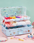 Hair Accessories Organizer 13 Inch Hair Accessories Storage Box with Fold Tray and Handle 3 Layers Plastic Tool Box Hair Accessories Organizer Box for Art Sewing Nail with Stickers (Blue)