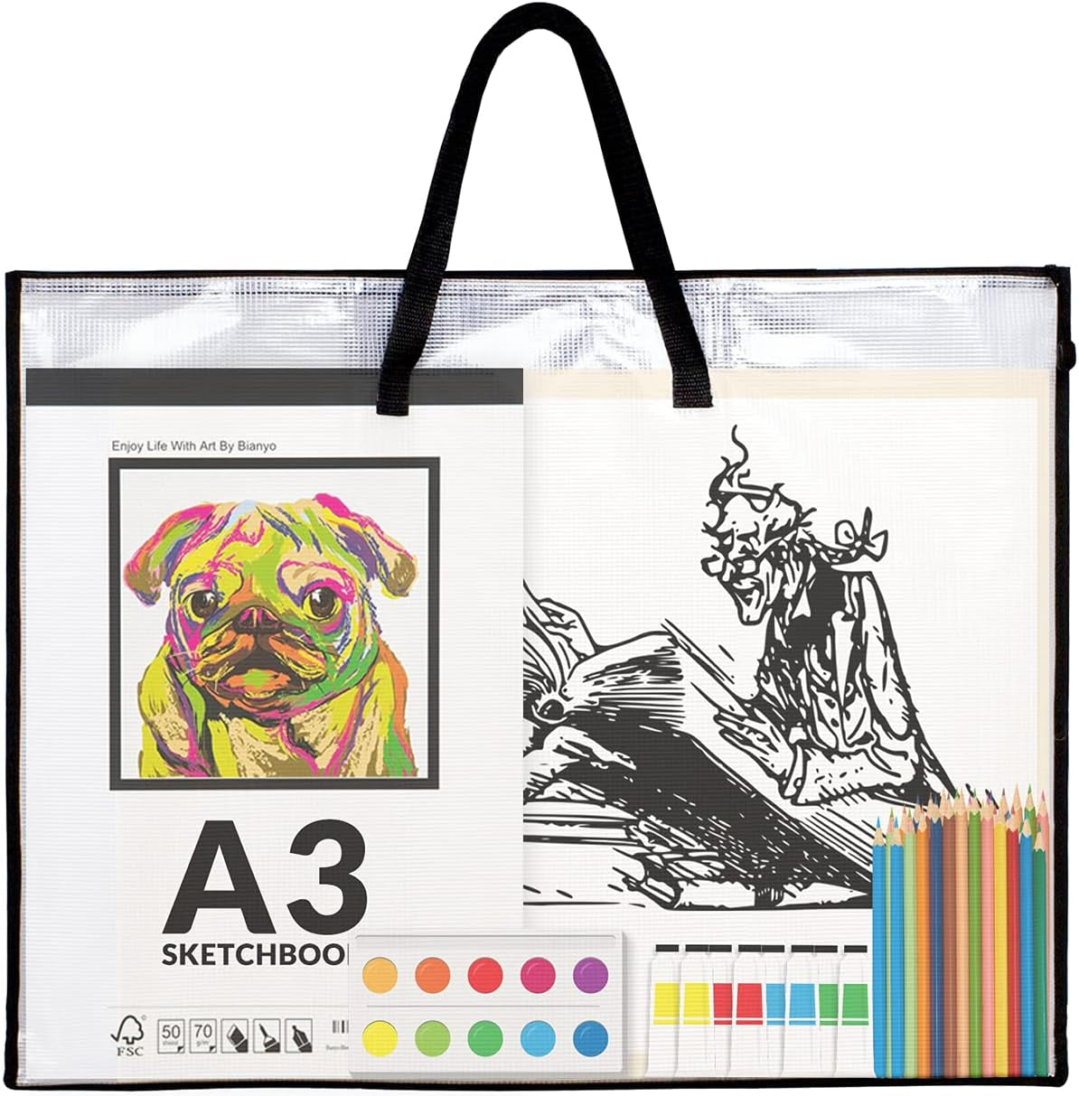 19X25 Art Portfolio Bag, 3 Packs Artist Supply Organizer with Handle, Zippered Storage Folder for Artwork, Poster, Scrapbook, Keepsake and Bulletin Board