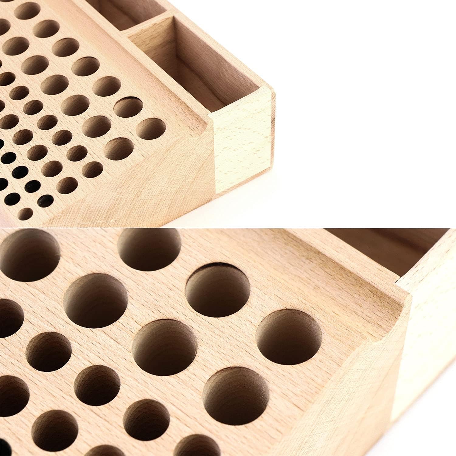 Leather Working Tool Holder, 98 Holes Wooden Leathercraft Tool Rack Stand Organizer with 3 Slots, Making Punch Tools Storage