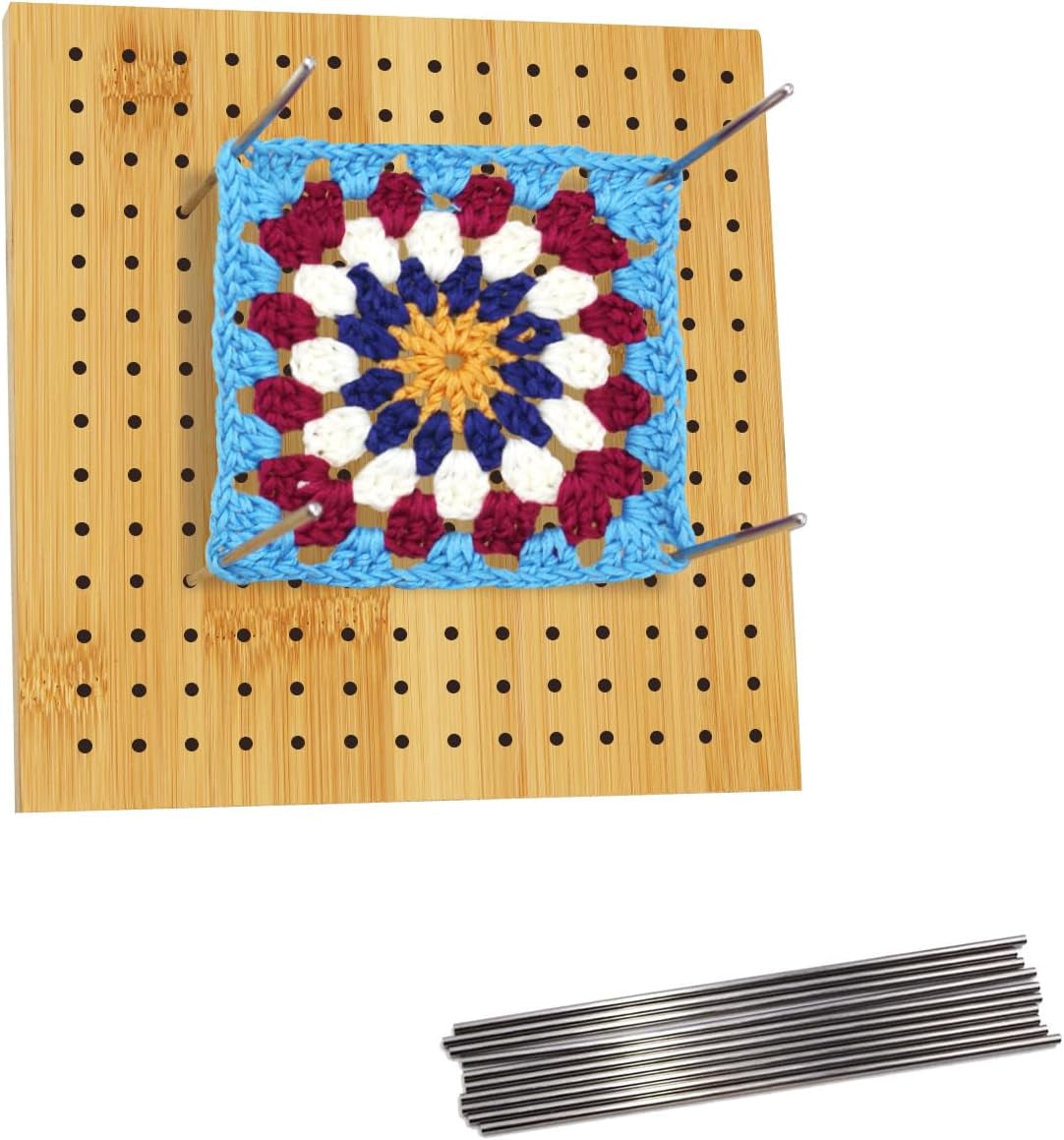 9 Inchs Crochet Blocking Board with 20 Pins, Handcrafted Knitting Blocking Mat for Knitting Crochet, Full Kit with 20 Stainless Steel Rod Pins, Gifts for Grandmothers, Mothers