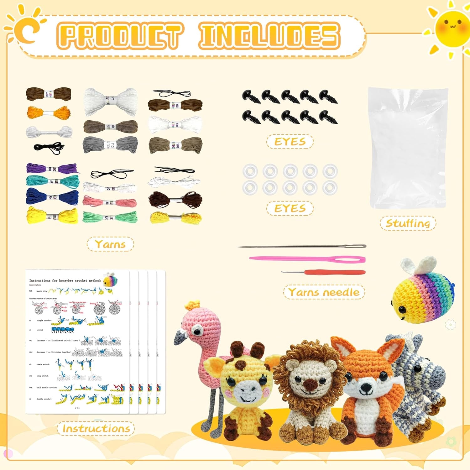 6Pcs Crochet Kit for Beginners, 2024 DIY Craft for Adults and Kids, Great Gift for Crochet Lovers, Crochet Animal Kits with Step by Step Videos,Yarn,Crochet Hook,Birthday Gift, Holiday Gift