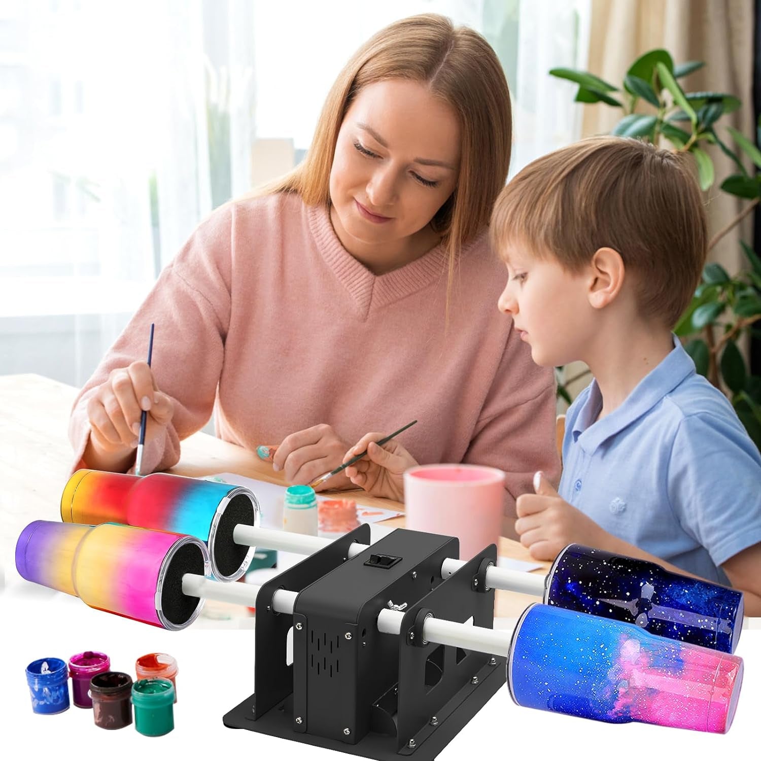 Creative Cuptisserie 4 Cup Turner Tumbler Steel Frame Cup Spinner Machine for Drying Epoxy Resin DIY Rotisserie Motor Rotator Kit to Personalize Tumbler Spinner Crafts at Home