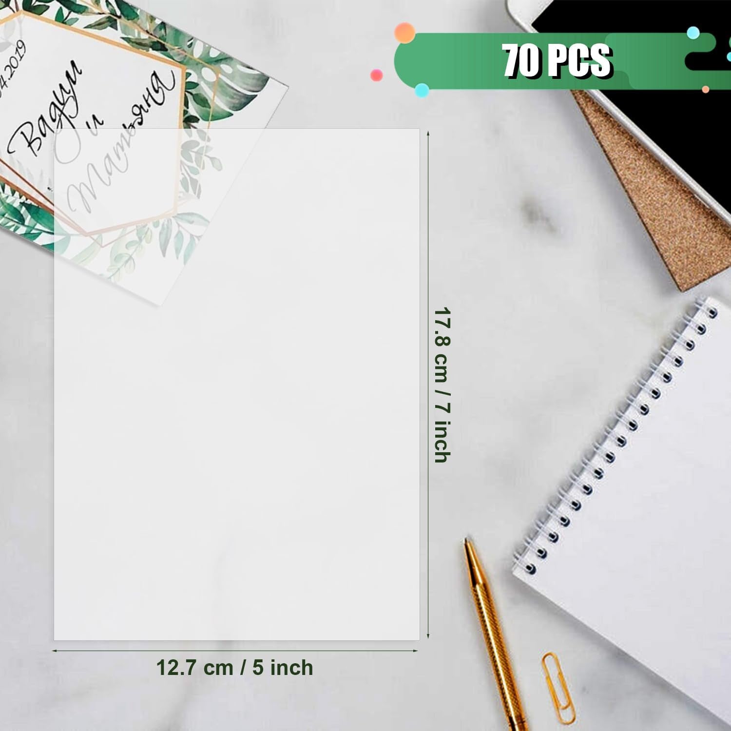 70Pcs Translucent Vellum Paper for Wedding Photo Cover, 5X7 Inch Printable Trace Paper for Invitations DIY Printing Wedding Photos Baby Shower Birthday Supplies Sketching