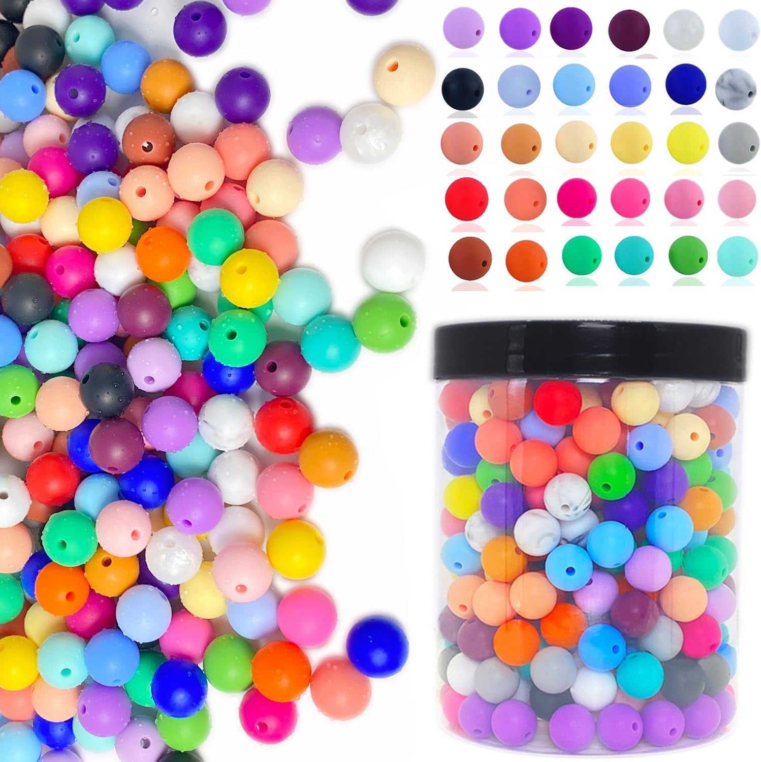 300Pcs Silicone Beads, 12Mm round Silicone Beads Bulk for Keychain Making Kit 30 Colors Rubber Beads Silicone Focal Beads Loose Beads for Necklace Bracelet Lanyard Making