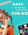 Face Painting Kit for Kids - 16 Colors Water Based Body Face Paint Includes Brushes,Sponges,Glitters,Gem Sheet,Instructions,Stencils for Halloween Party Costume SFX Makeup