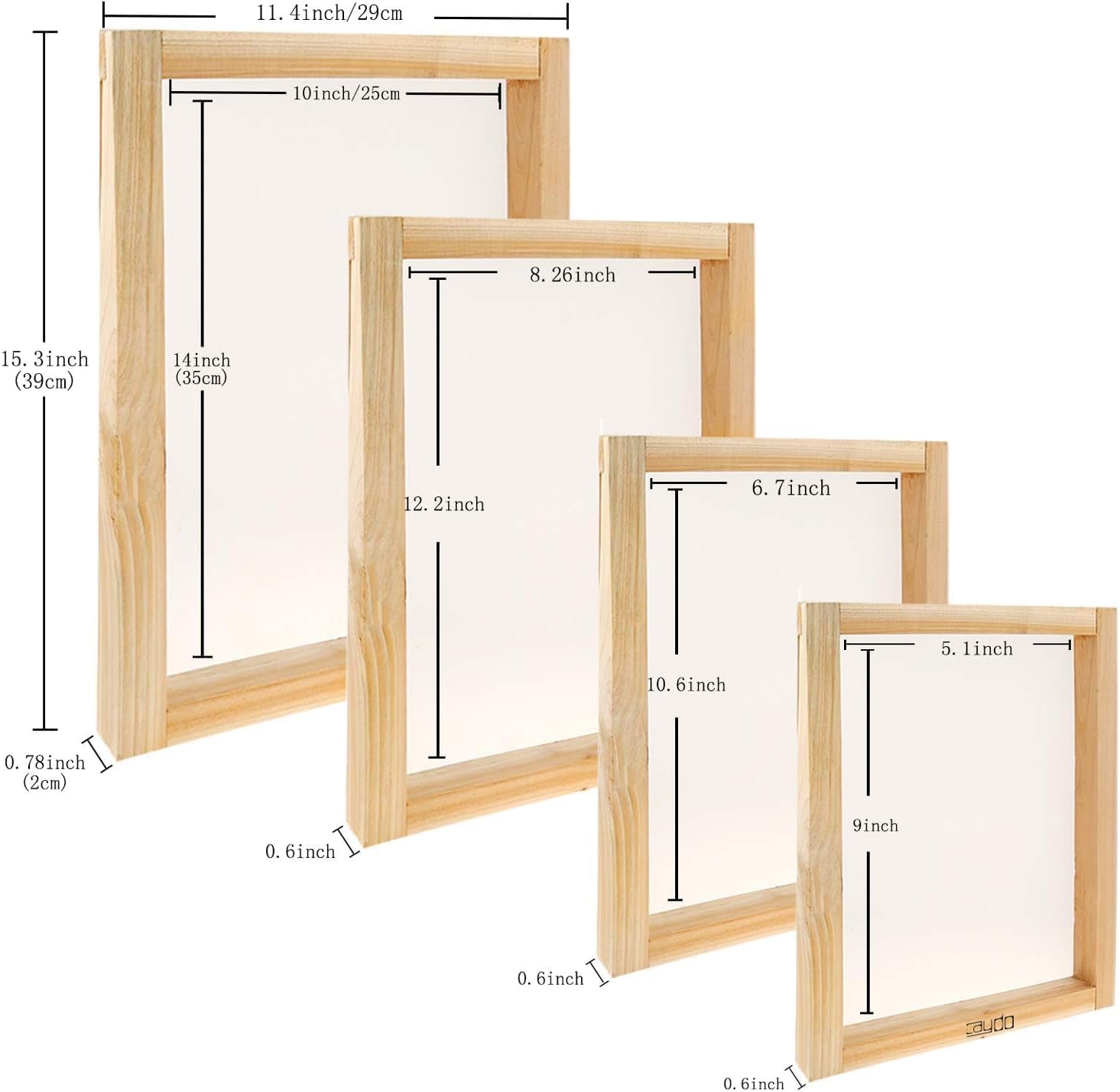 31 Pieces Screen Printing Starter Kit Include 4 Different Size of Wood Silk Screen Printing Frame with 110 Mesh, Squeegees, Inkjet Transparency Film, Ink Knife, Gloves and Mask Tape