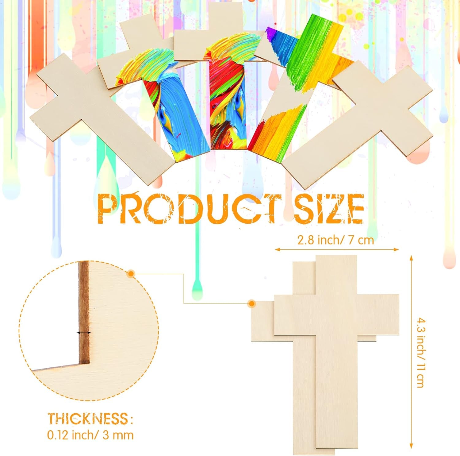 100 Pack Blank Wooden Cross Unfinished Cross Shaped Wood Cutouts for Crafts Wood Cross for DIY Projects Sunday School Church Home Decoration Ornaments, 11 X 7 Cm/ 4.3 X 2.8 Inches