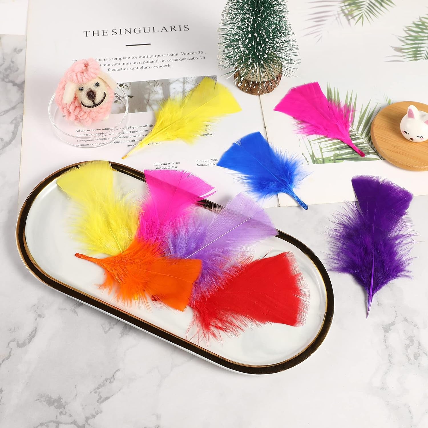 Colorful Craft Turkey Feathers - 300Pcs 3-5Inch Colored Feathers for Kindergarten DIY Crafts,Wedding Home Party Decorations,Dream Catcher Supplies(Turkey Colorful)