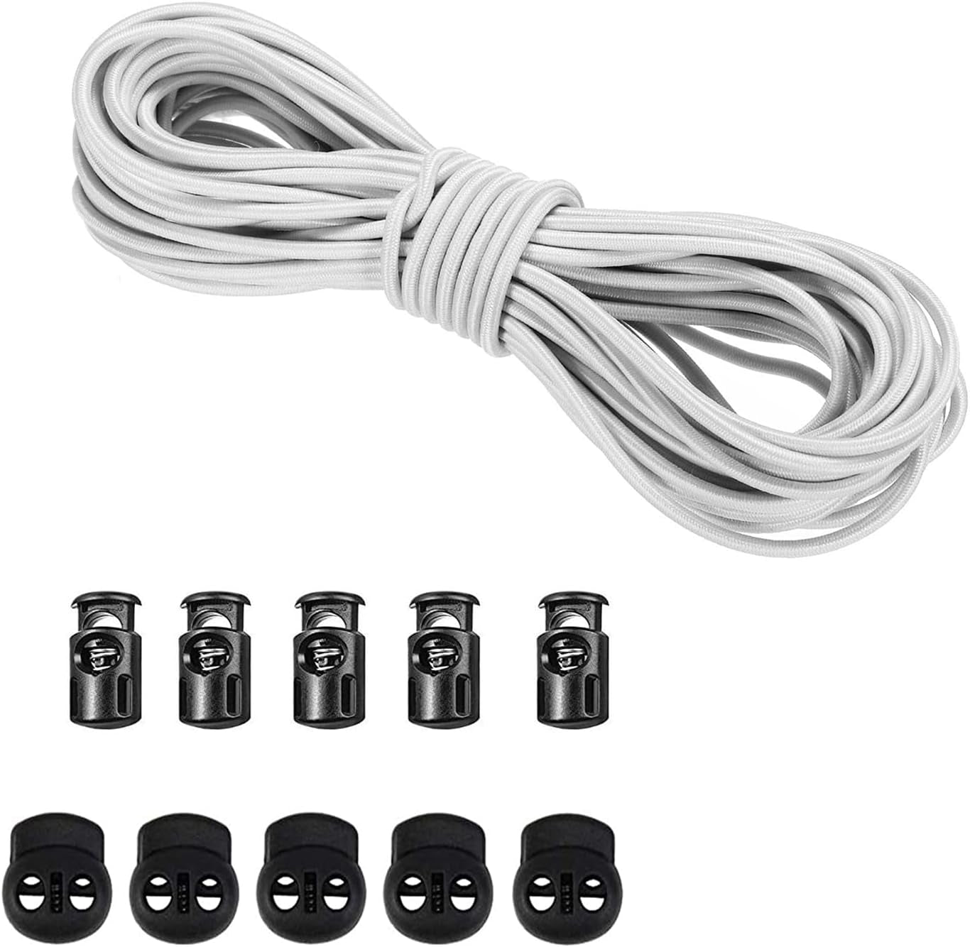 Versatile 1/8-Inch (3Mm) Elastic Cord - 10 Yards with 10 Pack Plastic Spring Cord Locks - Stretch Cord, Elastic Rope, and Drawstring Cord for Sewing, Crafting, and DIY Projects (Black)