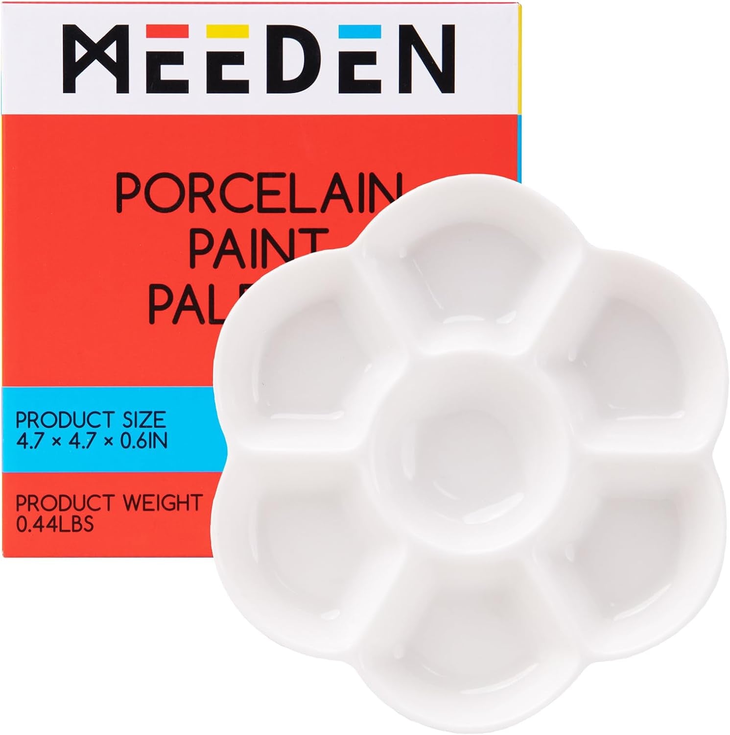 7-Well Studio Porcelain Paint Palette Tray,Artist Mixing Colour Tray by 4-3/4 Inches for Watercolor Gouache Painting,Round,White