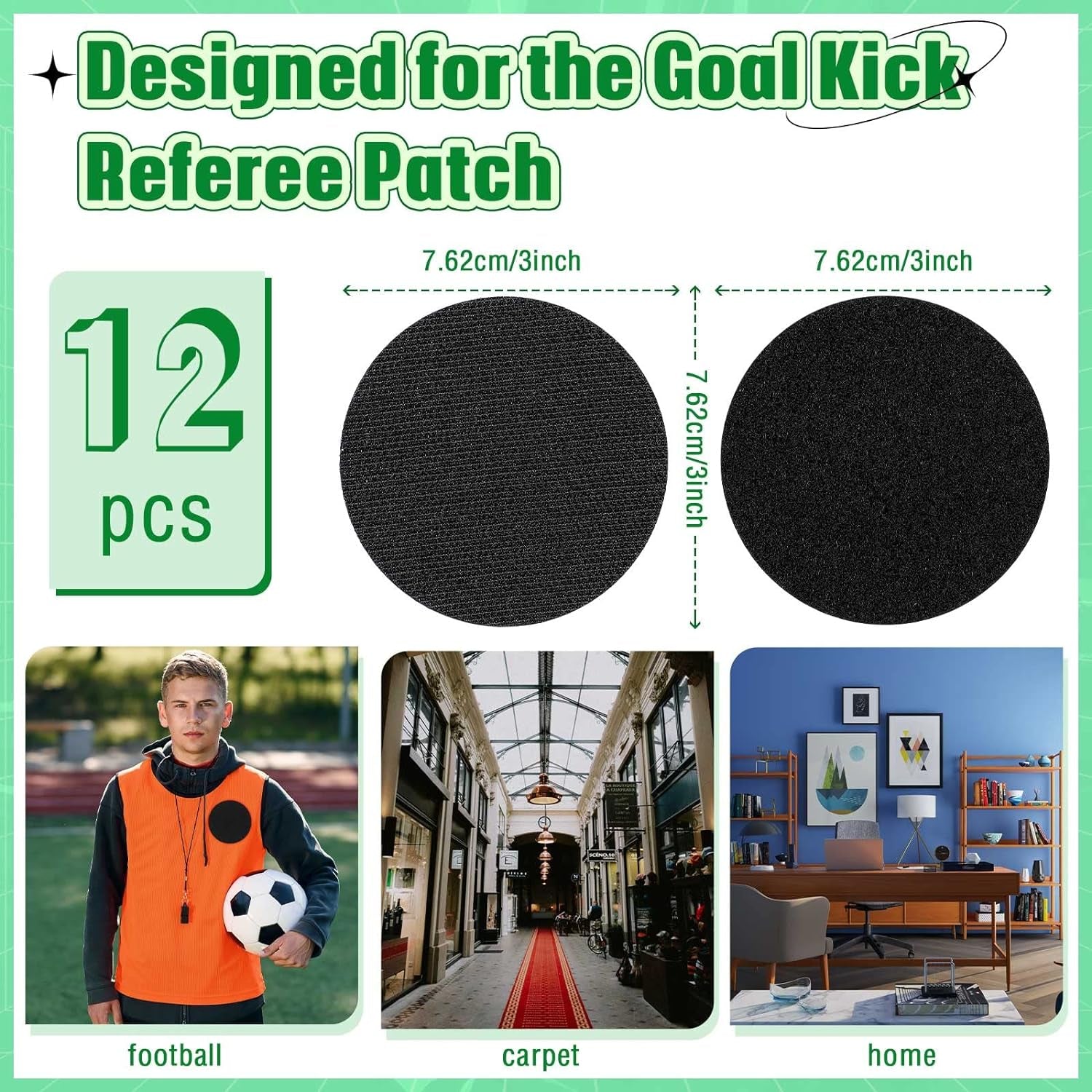 12 Pairs Referee Patch Hook and Loop Dots 3 Inch Self Sticky Circle Hook and Loop round Adhesive Loop Tape Double Sided Hook and Loop Fasteners for Home Office DIY Wall Decor Tool Hanging