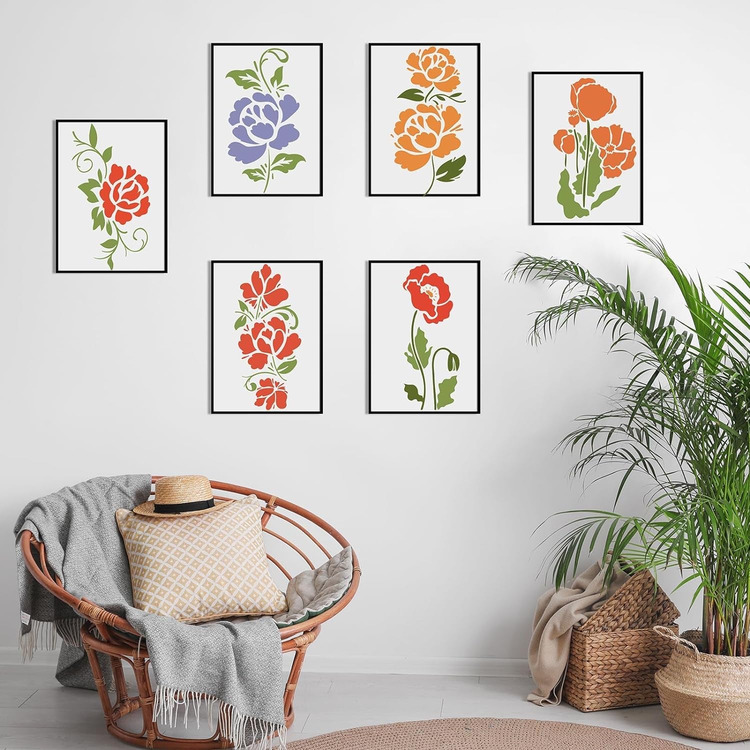 10 Pieces Flower Stencils Reusable Flower Stencils Templates for Painting on Wood Wall Floral Stencil for Painting on Furniture Canvas Paper Fabric