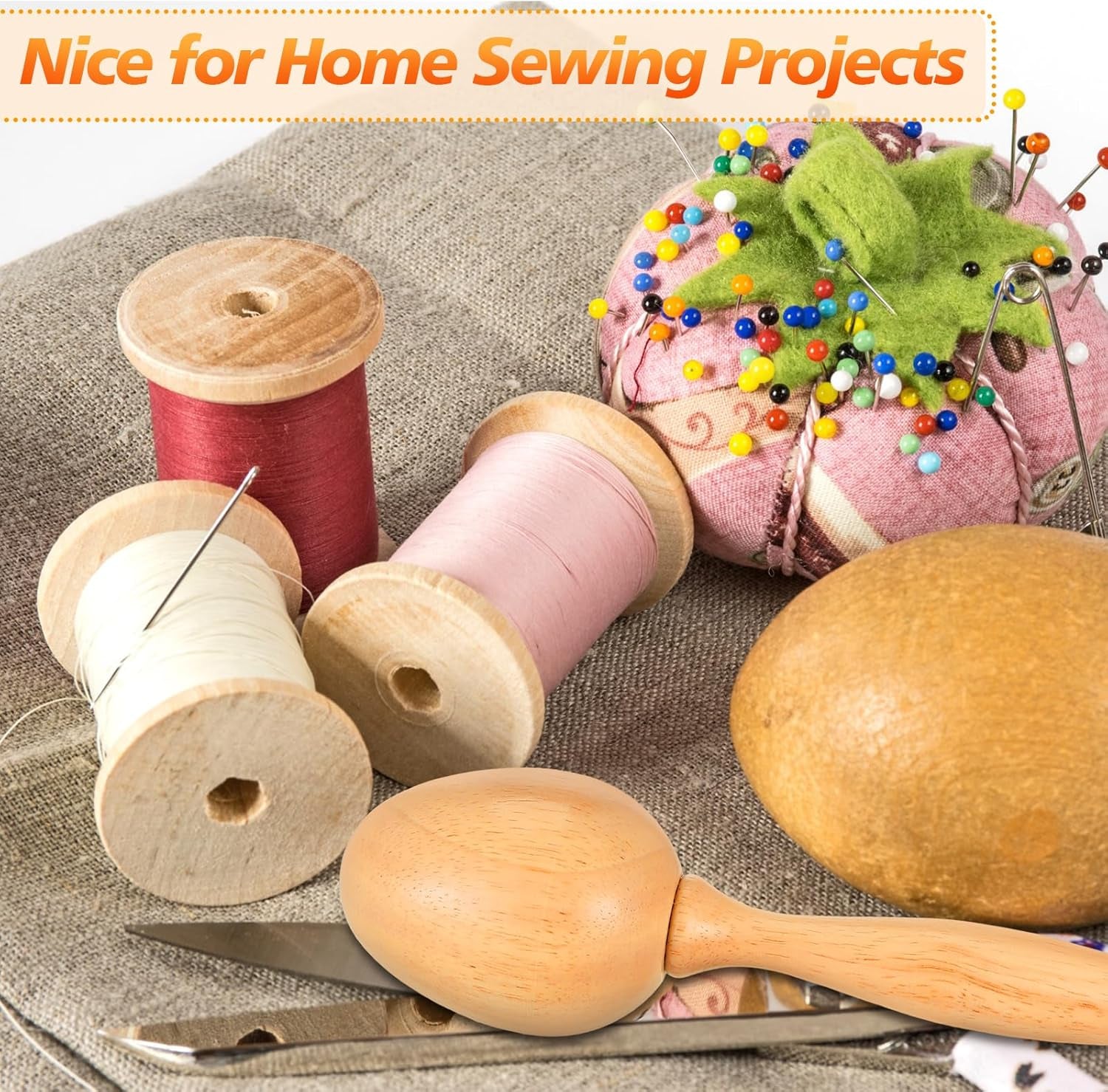 2 Pcs Darning Supplies Kit Darning Egg for Socks Darning Mushroom Wooden Darning Supplies with Large Eye Needles Sewing Threads for Socks Clothes Adults Darner DIY Home Sewing Care(Multicolor)