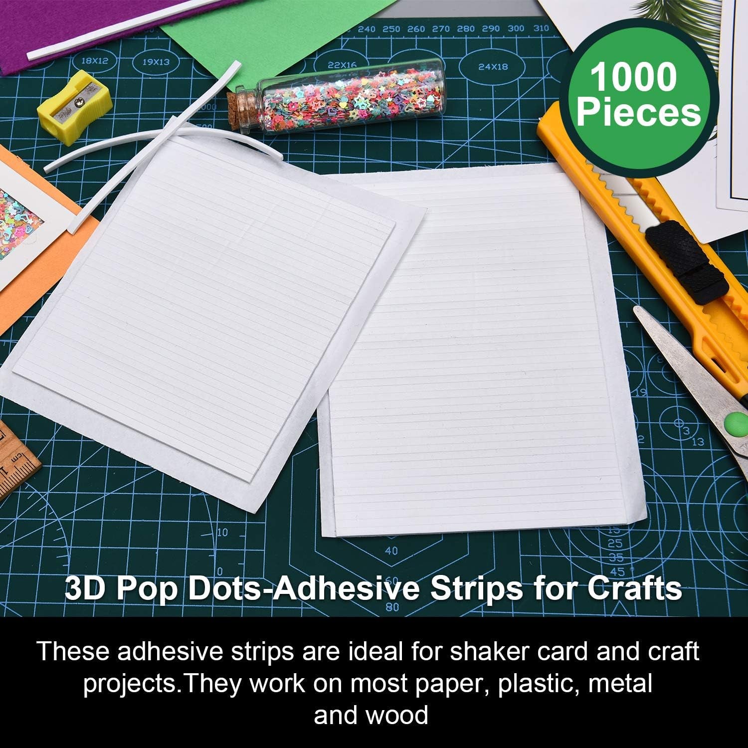 1000 Pieces Foam Sticky Strips Double Sided Dual-Adhesive 3D Foam Tapes Foam Pop Strips Adhesive Mount for Shaker Card Scrapbooking, 20 Sheets (3.9 Inch)