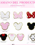 20Pcs Minnie Themed Patch, Pink Mouse Chenille Patches Gold Edges Bowknot Iron on Patch for Bags Hat DIY Clothing Repair