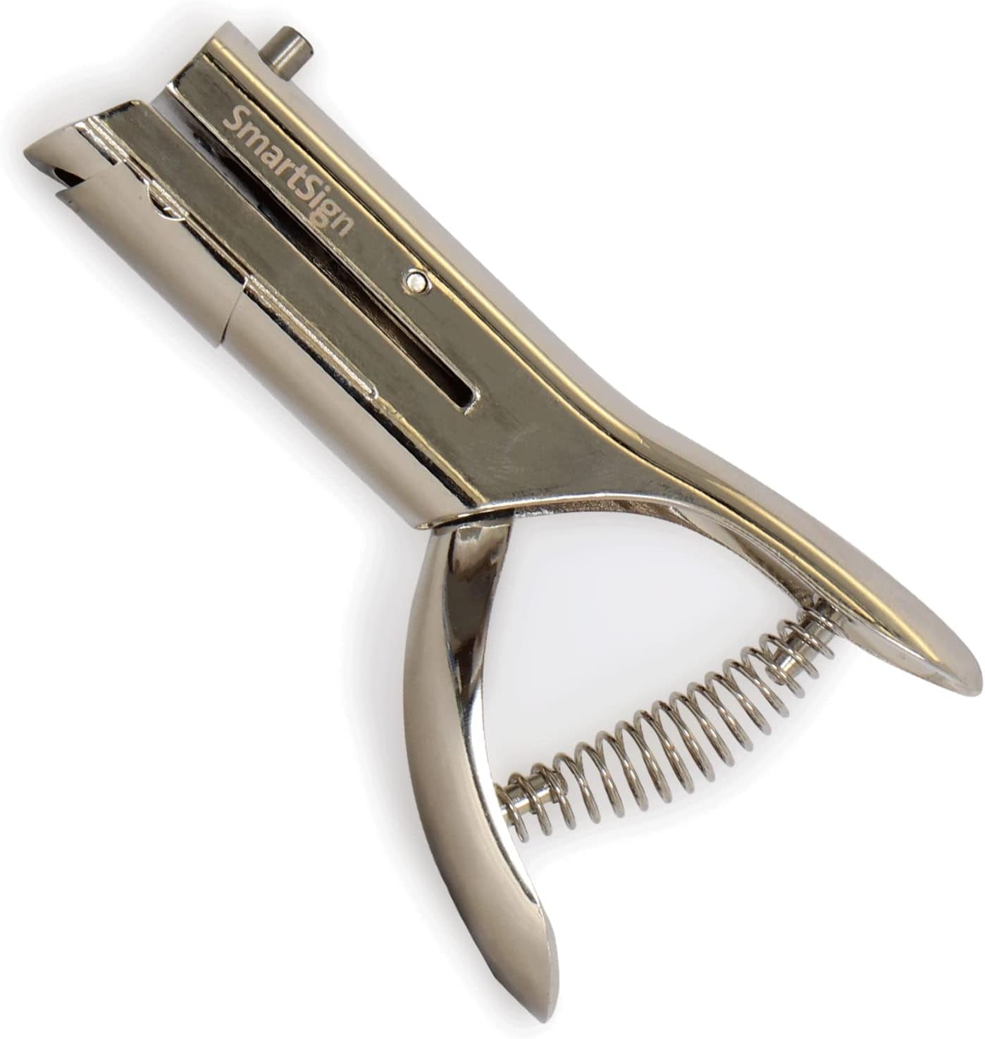 Single Hole Heavy Duty Hand Held Hole Punch - 1/8 Inch (3 Mm) Hole Punch, 2 Inch Reach, for Id Card, PVC Card, Badge, Foil, 5" Tall, Silver